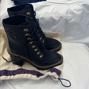 Tory Burch Black Lace-Up Boots